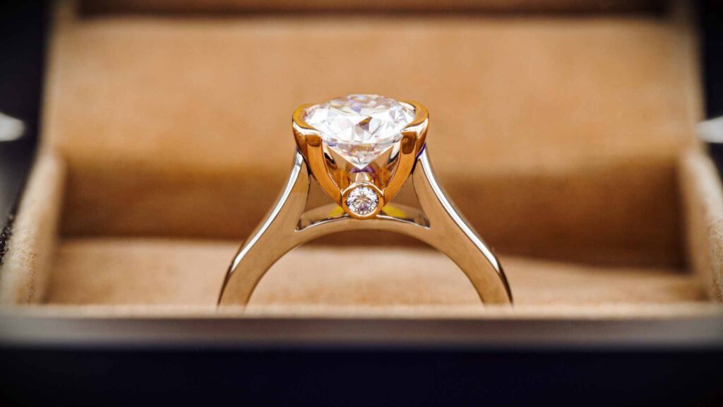 14K Yellow Gold Hidden Halo Pavé Cathedral Engagement Ring