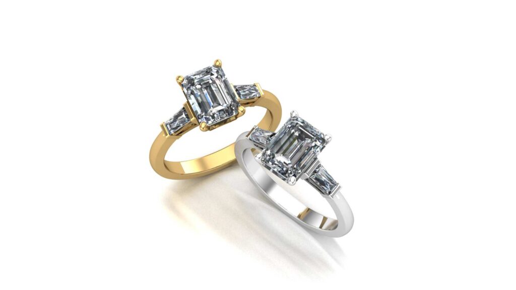 14K White Gold French Cut Pavé Diamond Engagement Ring